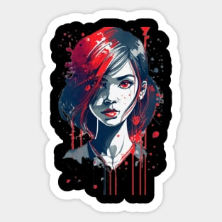 Cute girl with red eyes anime style Sticker